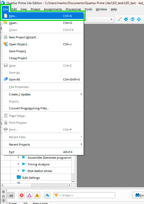 quartus new file